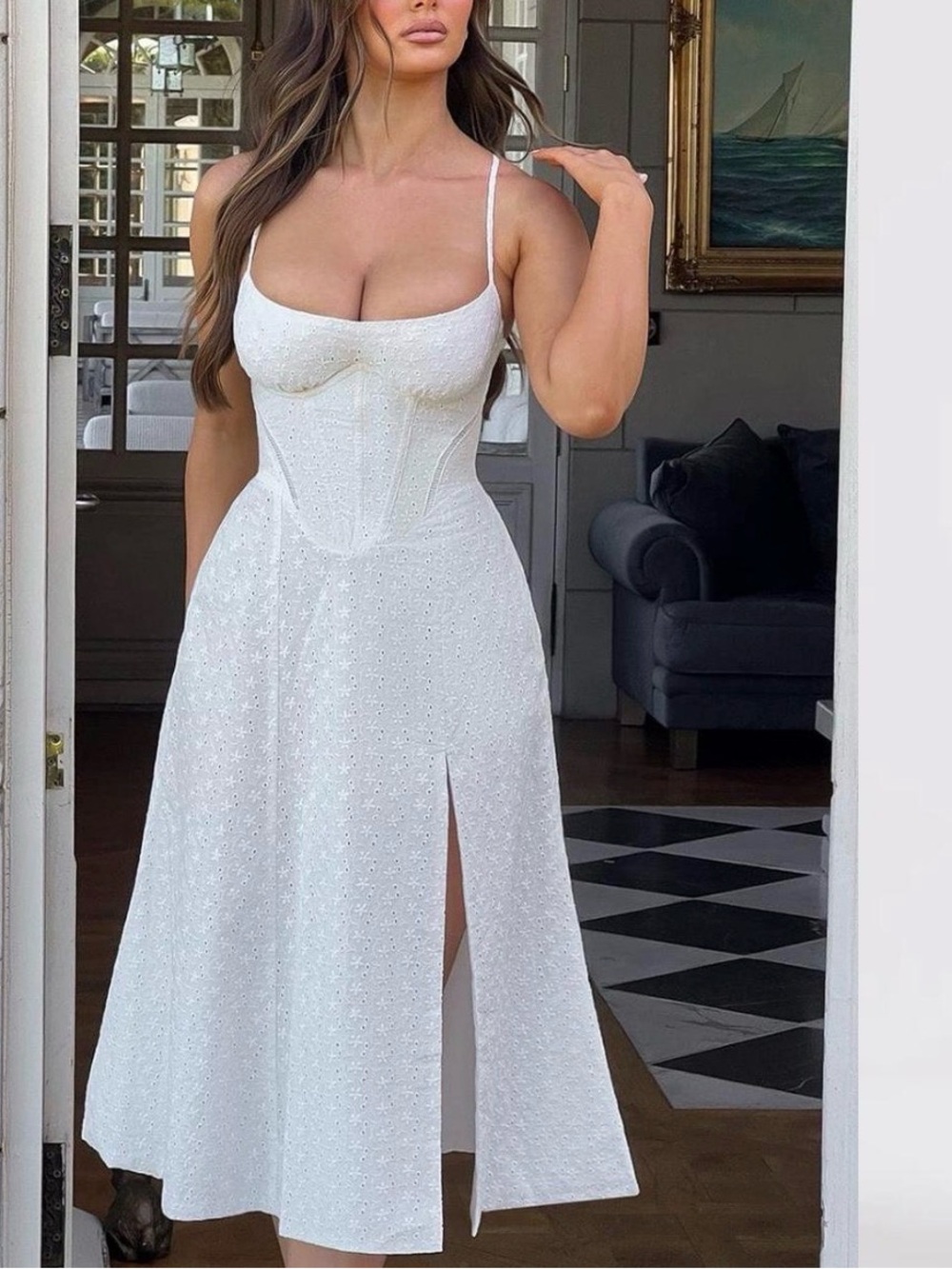 Babyboo Luana White Eyelet Midi Dress